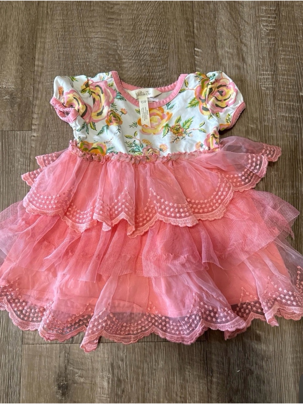 Matilda Jane Pink Floral Tulle Ruffle Dress